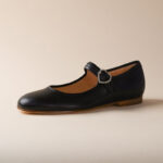 Classic Black Round Toe Heart Rhinestone Buckle Mary Jane Flats