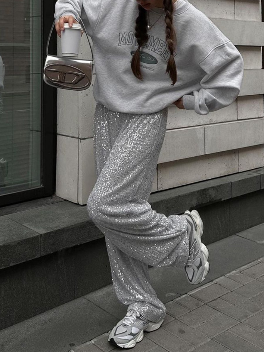 0833df16794f2407d8f61405e64697c3.jpeg Chic Street Style Sequins Trousers - Image 1