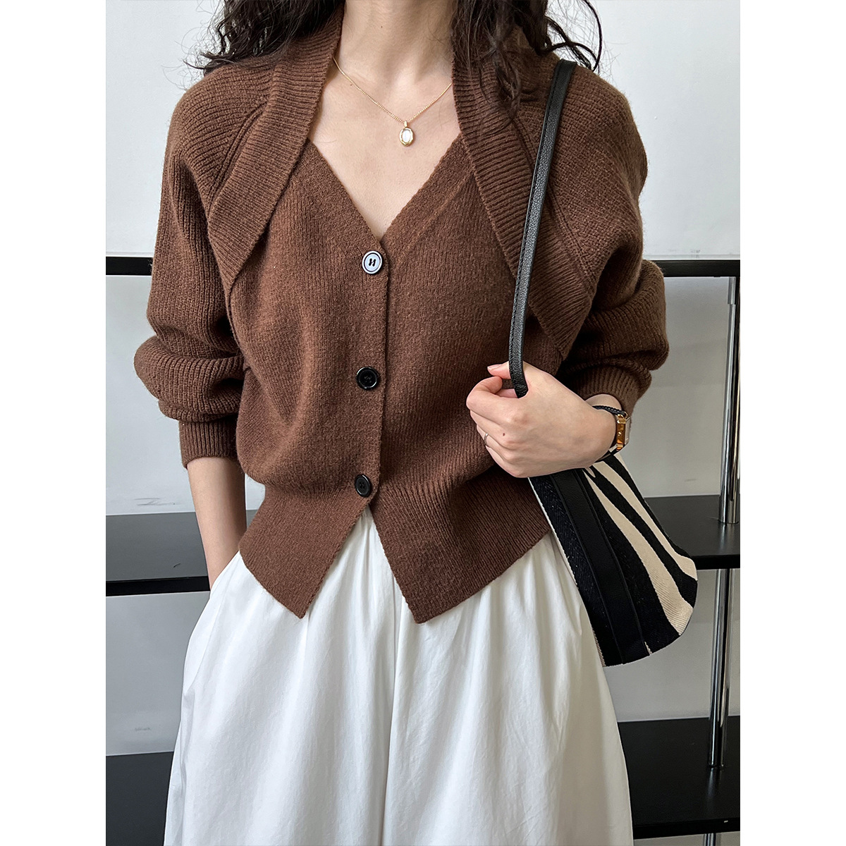 09ece5249190015c1c8e62f2df7ff461.jpeg Soft and Comfort V -neck Knit Coat - Image 1