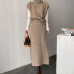 Temperament High -necked Knit Vest Skirt Two -piece Suit