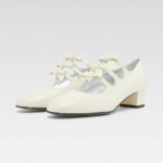 Elegant White Square Toe Bow Decor Strappy Heeled Mary Janes
