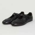 Black Closed Toe Flower Applique Velcro Strap Mary Jane Flats