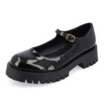 Black Patent Leather Round Toe Buckle Strap Platform Mary Janes