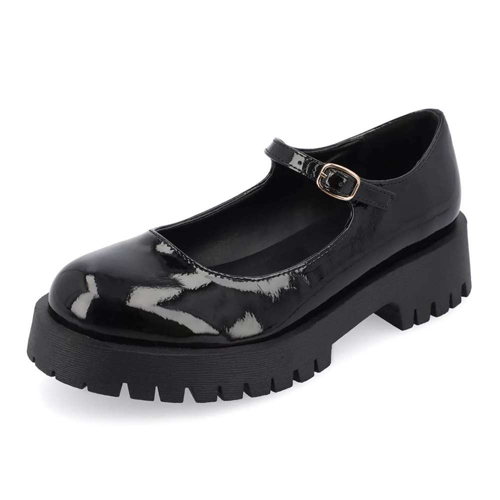 0c5883eef4332faf46697a0f18060f87.jpg Black Patent Leather Round Toe Buckle Strap Platform Mary Janes - Image 1
