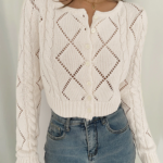 Diamonds Eyelet Button Up Knit Top