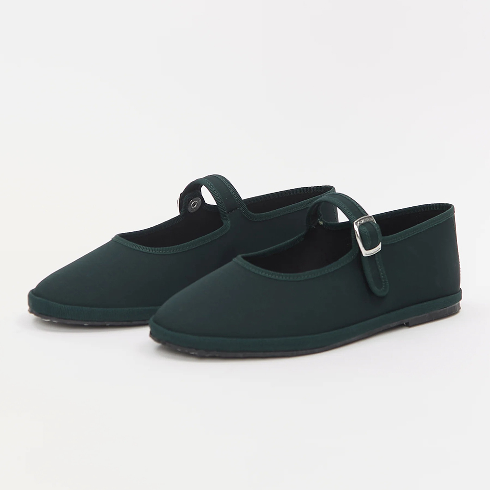 0fc7c08bd3d5b90d2b30b97eb4987243.jpg Deep Green Round Toe Buckle Strap Flat Mary Jane Shoes with Snap - Image 1