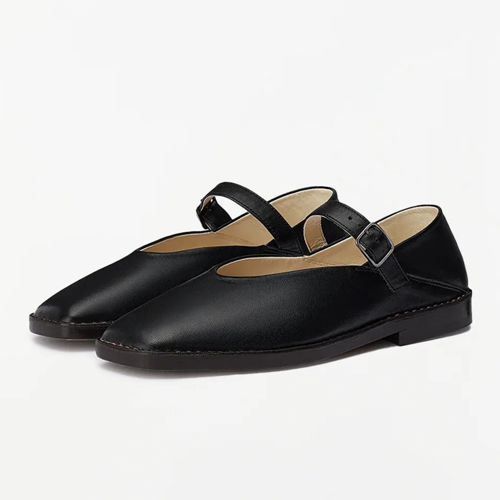 10a1163f90110b29c231fb567a4dbb46.jpg Women's Black Square Toe Classic Flat Mary Jane Shoes with Buckle - Image 1