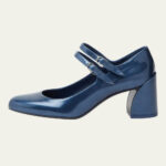 Women's Double Buckle Strap Mary Jane Closed-Toe Heeled Shoes in Blue
