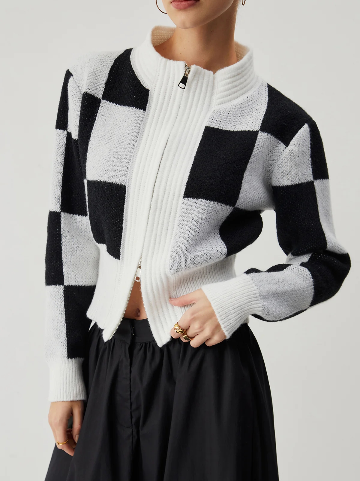 13d84cb8bbfe2894b7b23cf8179052a3.jpeg Knit Colorblock Plaid Soft Coat - Image 1