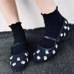 Black and White Ghost Embroidered Ballerina Shoes Mesh Mary Jane Flats