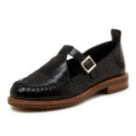 Classic Black Round Toe Stitching Detail T-Bar Flat Mary Jane Shoes