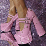 Pink Round Toe Pearl Embellished Chunky Heel Platform Mary Janes