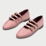 Women's Pink Round Toe Piping Triple Strap Cute Flat Mary Jane Shoes