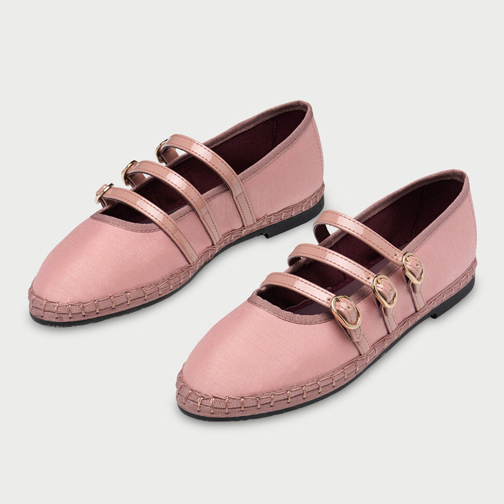 387811c986e1d09a07805dff8e181139.jpg Women's Pink Round Toe Piping Triple Strap Cute Flat Mary Jane Shoes - Image 1