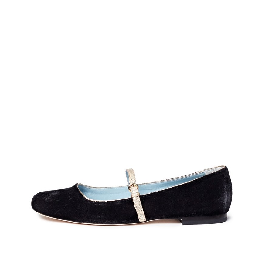 3da25c6068b551ea54856c00bfb403c9.jpeg Black Velvet Square Toe Mary Jane Flats - Image 1