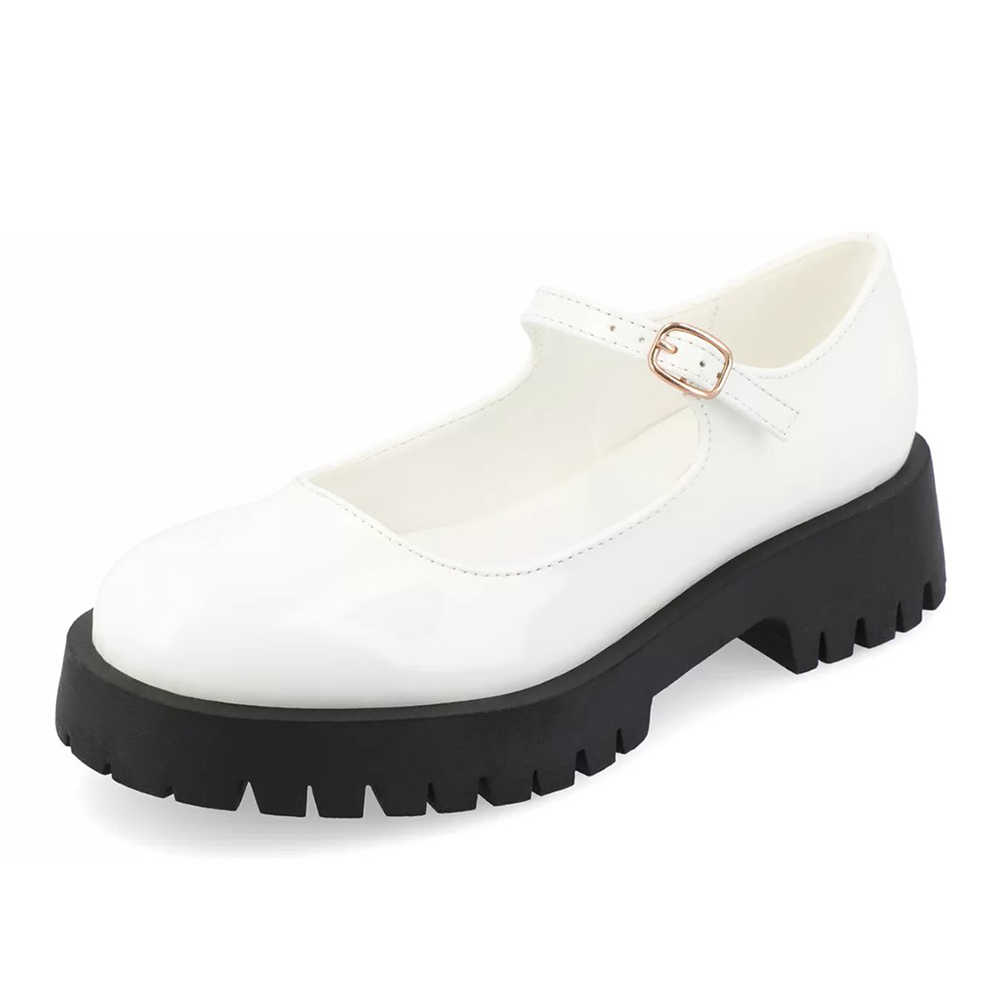 3ece470967a928ef9c926b55e890111e.jpg Women's White Patent Leather Chunky Heel Platform Mary Jane Shoes - Image 1