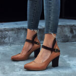 Round Toe Mary Jane Pumps Women's Chunky Heel Vintage Shoes