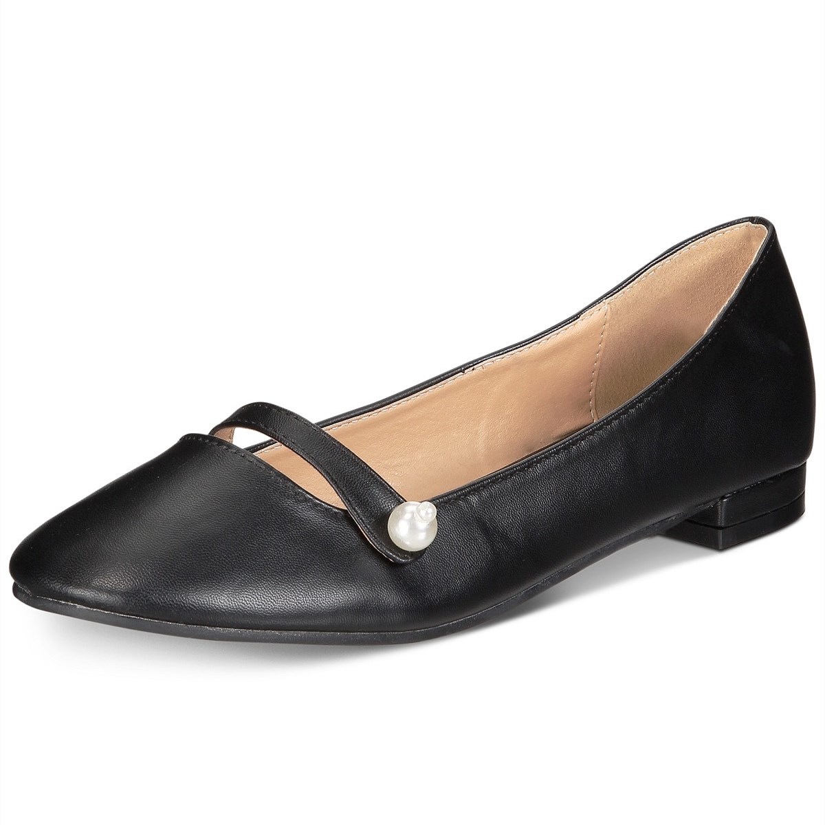 47eb248fcd07afa7e43041793d19e3b2.jpeg Black Round-Toe Pearl Strap Women's Mary Jane Shoes - Image 1