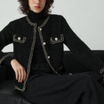 Pearl Button Contrast Trim Fuzzy Cardigan