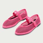 Women's Hot Pink Mesh Round Toe Buckled Mary Jane Flats by FSJ