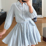 Casual striped cotton and linen dress