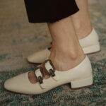 Elegant White Square Toe Low Heels Mary Jane Shoes with Buckle