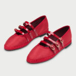 Stylish Red Round Toe Triple Strap Piping Mary Jane Flats with Buckle