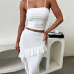 Sexy suspender hem irregular hip skirt two-piece set