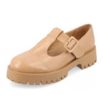 Tan Round Toe Buckle T-Strap Chunky Heel Platform Mary Janes