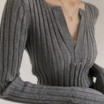 Solid Textured V-neck Knit Top