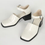 Women's Ivory Ankle Strap Square Toe Block Heeled Mary Janes