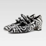 Black & White Triple Buckled Strappy Block Heel Mary Jane Pumps