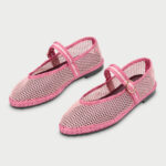 Pink Mesh Buckle Strap Piping Round Toe Cute Flat Mary Jane Shoes