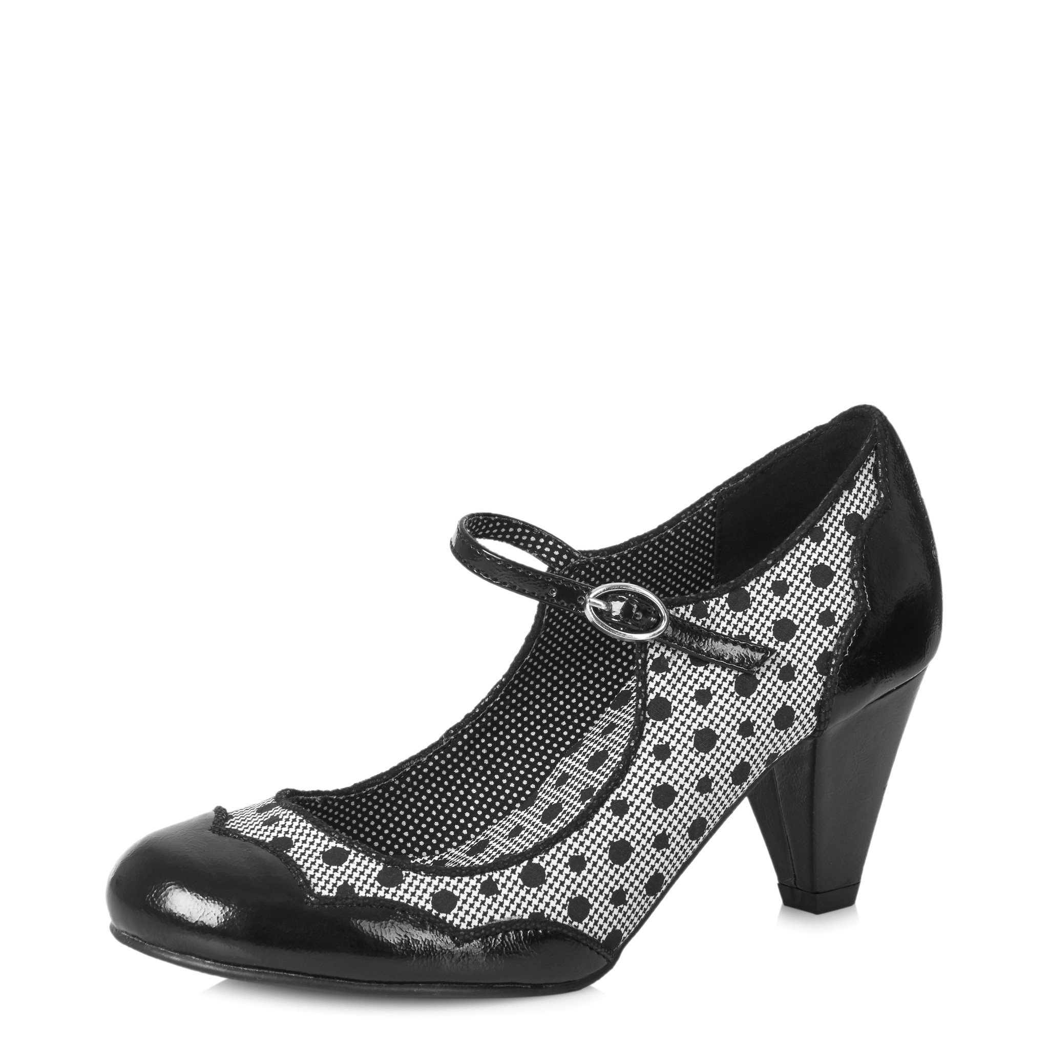 7695bfced62233f98936e13ea47acec6.jpeg Black Round Toe Flapper Shoes Polka Dot Cone Heel Mary Jane Pumps - Image 1