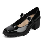 Women's Patent Leather Square Toe Black Mary Jane Pumps Heels