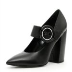 Black Pointed Toe Mary Jane Heels with Oversized Buckle