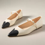 Chic Ivory Buckle Strap Heart Pointed Toe Mary Jane Flat Shoes Women