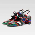 Multi-Color Square Toe Slingback Mary Jane Pumps with Block Heel