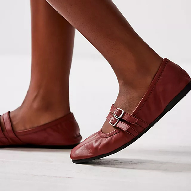 87a0060ade9d5e1c3b6a472a38bdf06d.jpg Dark Red Trendy Shoes Square Toe Comfy Mary Jane Flats for Women - Image 1