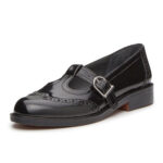 Classic Black Patent Round Toe Brogue-Inspired T-Bar Mary Jane Flats