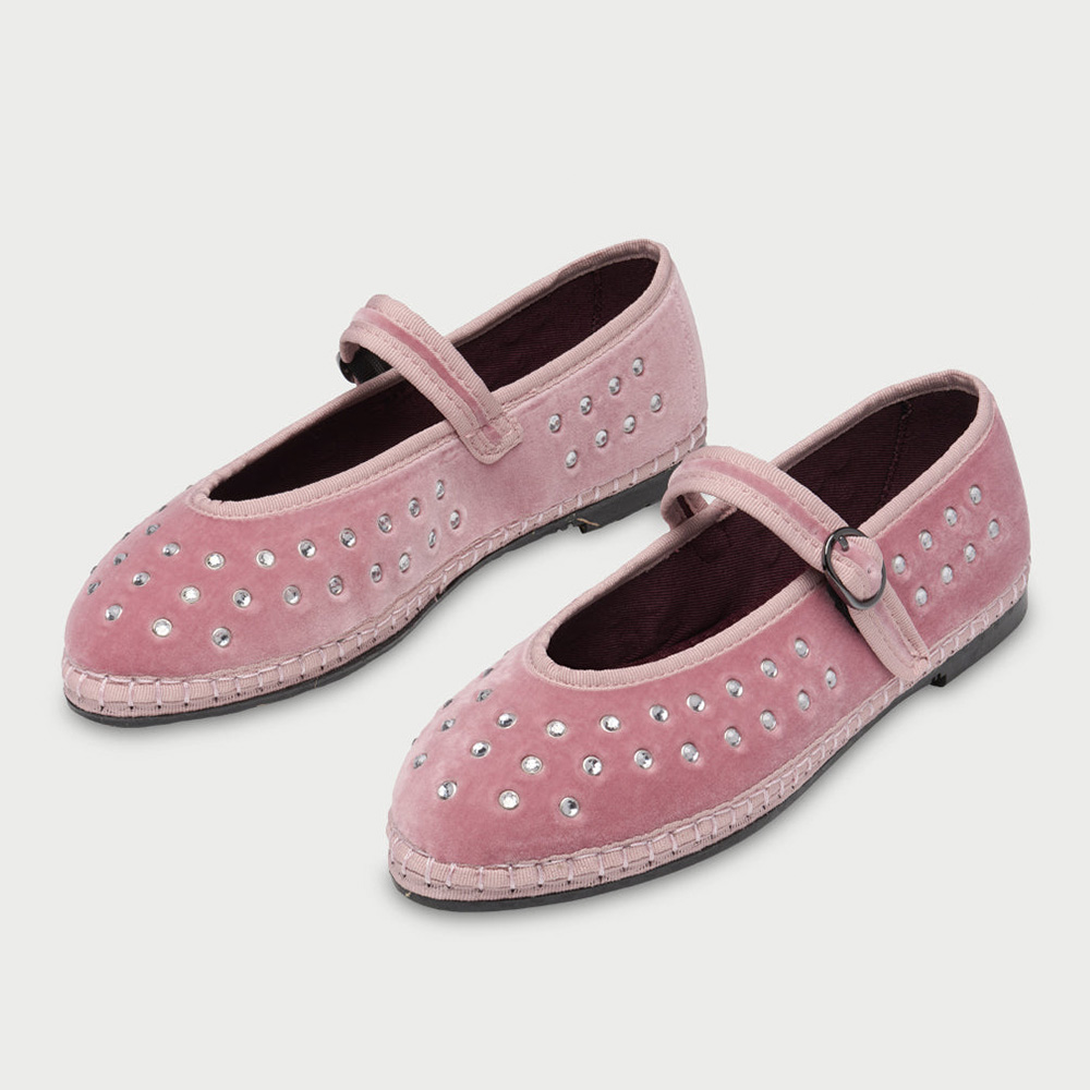 94f7a95017bd1533079ffbf6454e1a6a.jpg Cute Pink Velvet Round Toe Buckle Strap Mary Jane Shoes with Crystal - Image 1