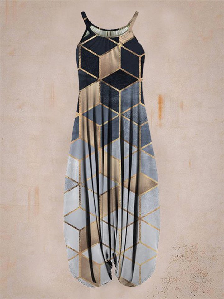 96996594f437ba6cd44a9a7d342b6f77.jpeg Women's Geometric Pattern Print Sleeveless Harem Jumpsuit - Image 1