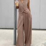 Retro V-neck striped two-piece set