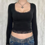 Gentle Lace Long -sleeved T -shirt