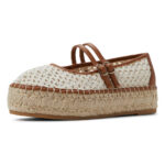 Vintage White & Brown Round Toe Platform Mary Jane Espadrille Shoes