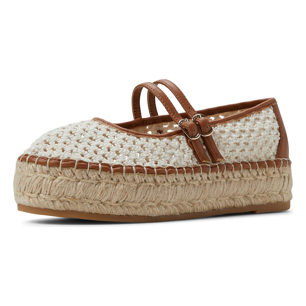 9da05d0166fe9e511abd97e24721d06d.jpg Vintage White & Brown Round Toe Platform Mary Jane Espadrille Shoes - Image 1