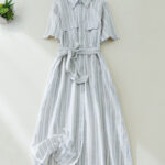 Light familiar tie vertical stripe POLO collar dress