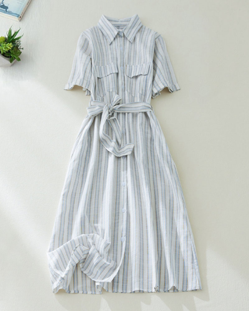 9fc323e6ed78ba2db36a067011836657.jpeg Light familiar tie vertical stripe POLO collar dress - Image 1