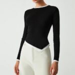 Asymmetric Hem Contrast Trim Long Sleeve Shirt