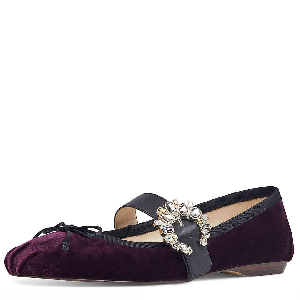 a3b1f337cf42dedba03e89c63d8caf32.jpeg FSJ Velvet Rhinestone Buckle Bow Mary Jane Flats in Burgundy - Image 1